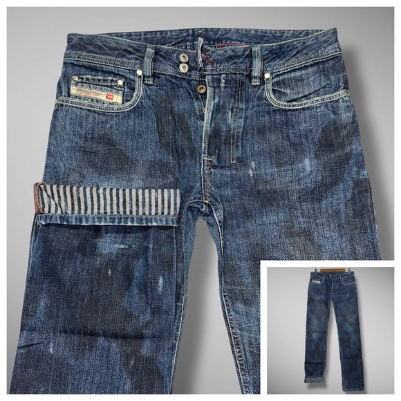 Diesel Jeans Mens 30x34 Farco Straight Leg RARE Pin Stripe Camo UNIQUE 0082U WOW - Picture 1 of 14